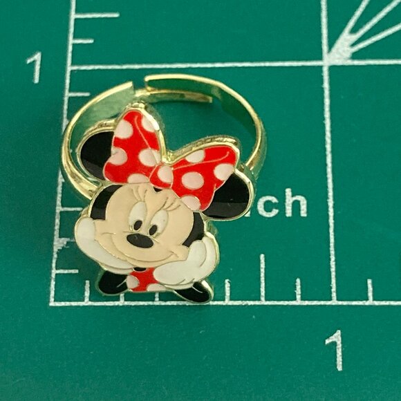 Disney Parks Minnie Mouse Ring Size 7 8 Signed Adjustable Red Bow Dots Enamel - Picture 12 of 12